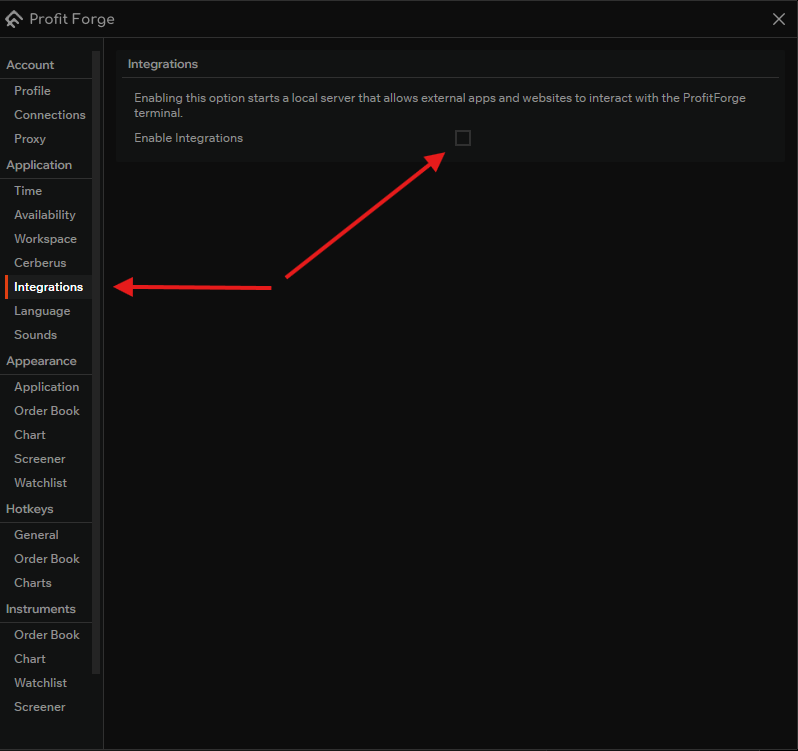 Enable integrations (English UI)