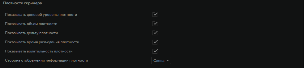 Плотности скринера на графике