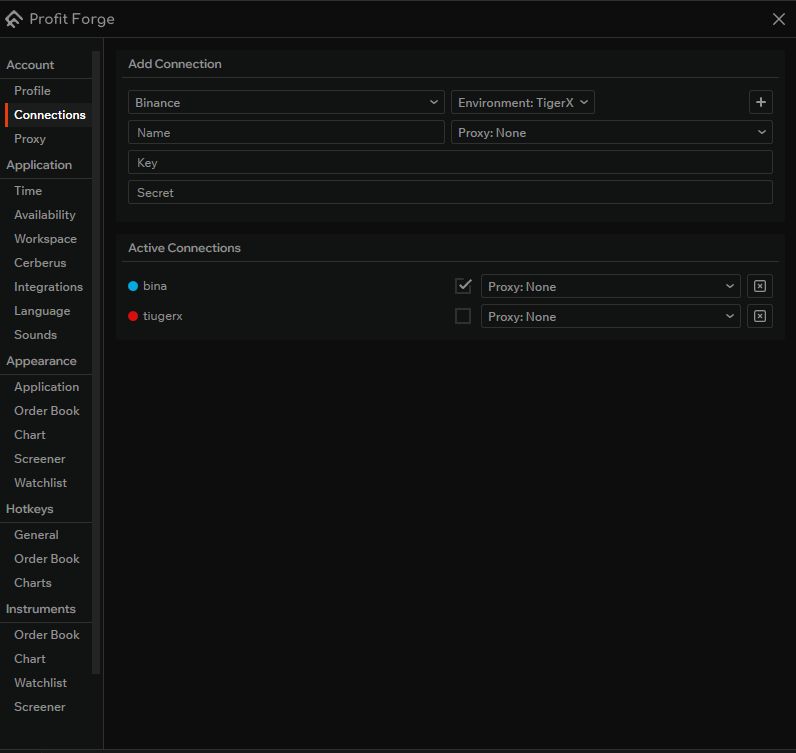 Connections — add form and connections list
