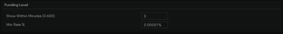 Funding level settings in the order book