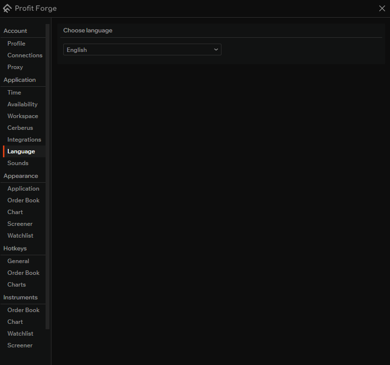Language settings — choose interface language