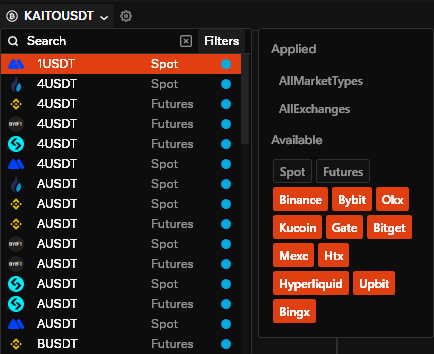 Pair search filters in order book