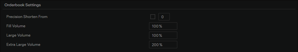 Order book settings — volumes and fill