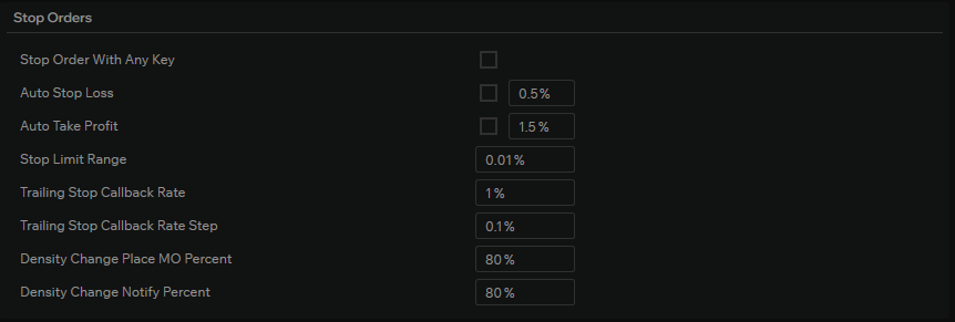 Stop order settings in the order book