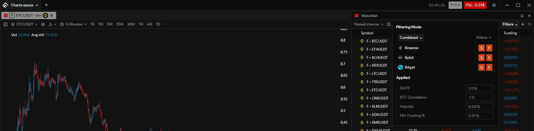 Filters — mode Combined or Active with criteria